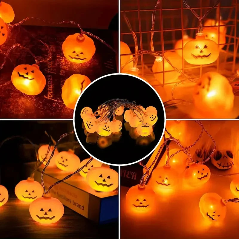 Halloween Pumpkin String Lights – Battery-Powered Jack-O'-Lantern Party LED Decor