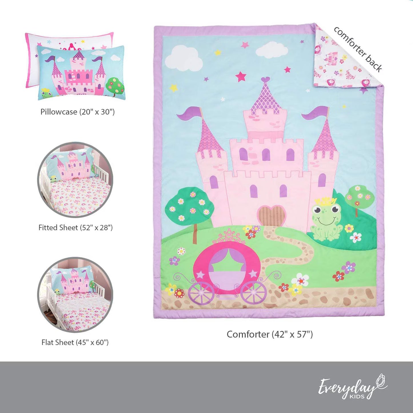 Toddler/Child Printed Microfiber/Polyester Reversible Bedding Sets, Toddler Bed, 4-Pieces