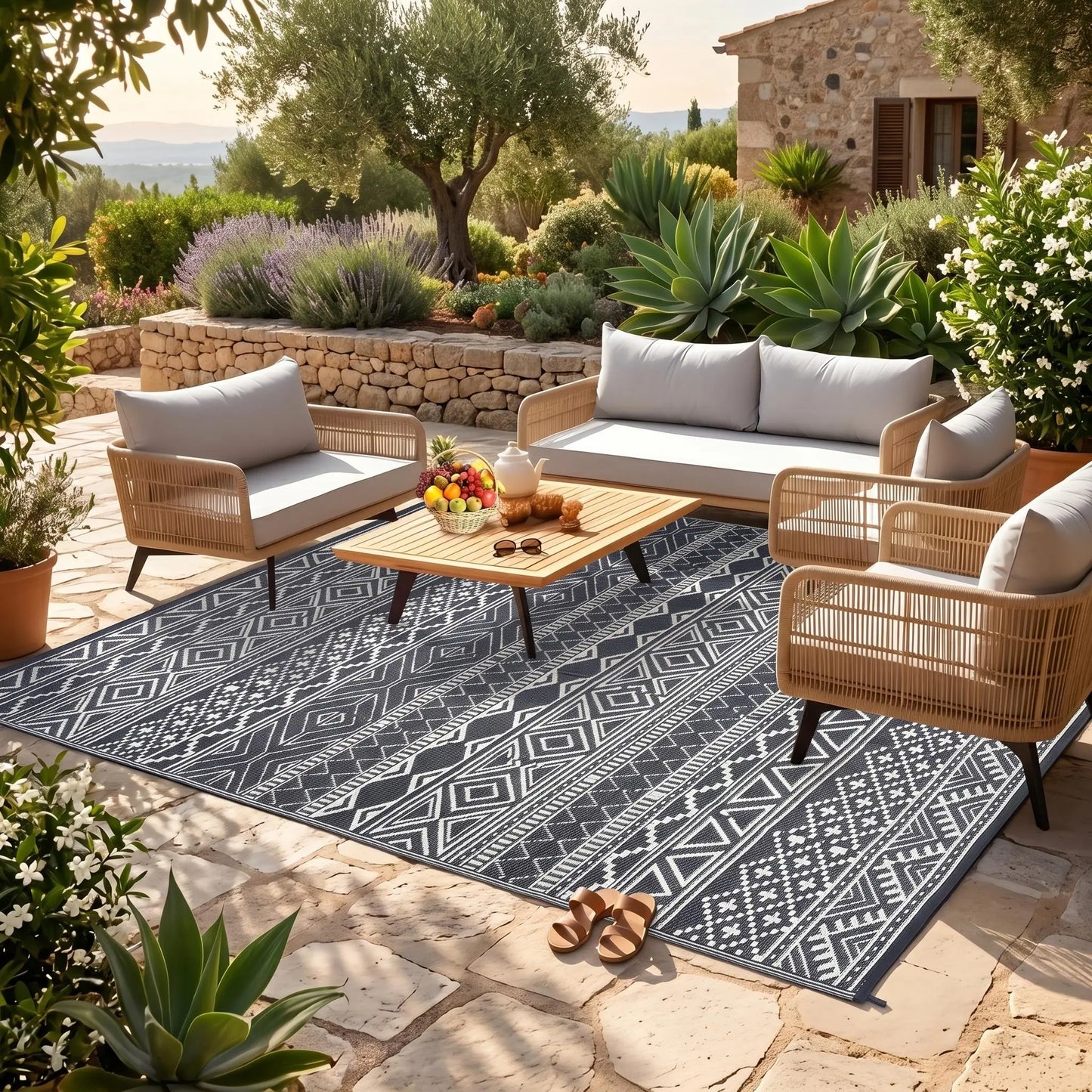 Garvee Outdoor Washable Double-Sided Plastic Straw Rug, Garden Decoration Rug Waterproof UV Resistant Foldable and Portable for Pools Balconies Beaches Picnics Backyards and Parks