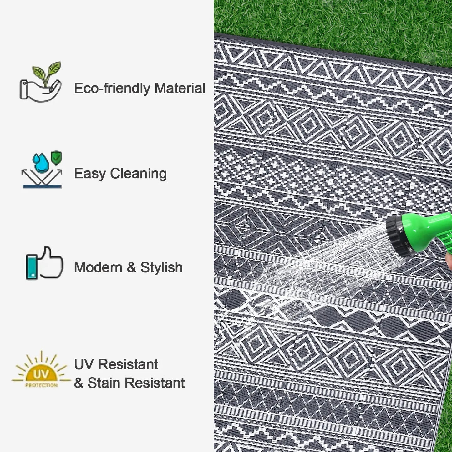 Garvee Outdoor Washable Double-Sided Plastic Straw Rug, Garden Decoration Rug Waterproof UV Resistant Foldable and Portable for Pools Balconies Beaches Picnics Backyards and Parks