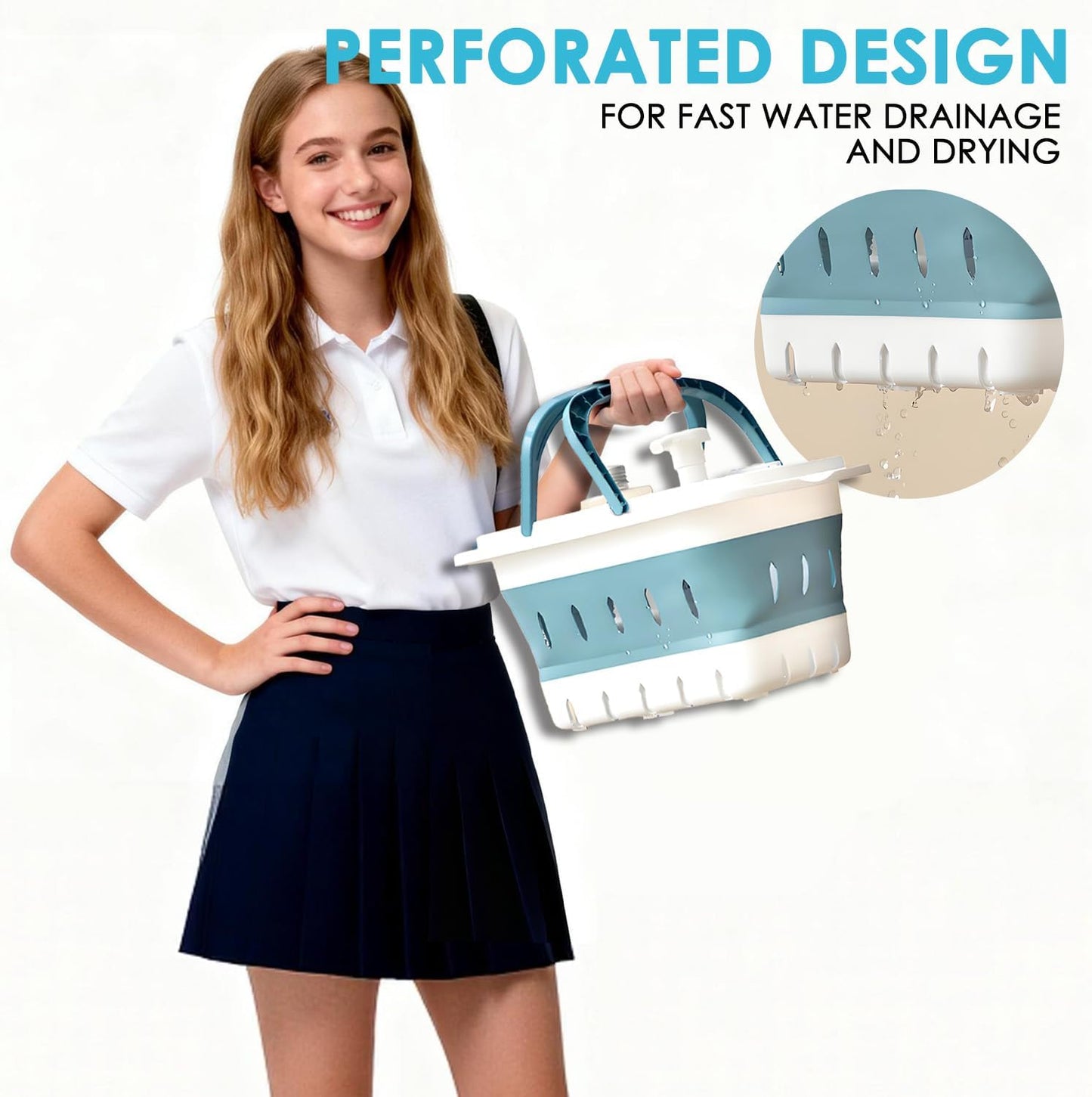 Portable Shower Caddy Tote – Collapsible Plastic Basket with Handles, Foldable Storage Organizer for Bathroom, Kitchen, College Dorm, Gym, Travel & Camping, Blue