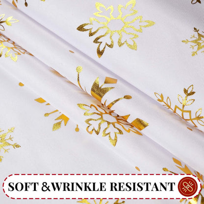 Christmas Tablecloth round 60 Inch, Gold Foil Print Snowflake Table Cloth Washable, Waterproof Wrinkle Resistant White Table Cover for Party Dinner Decorations, Gifts