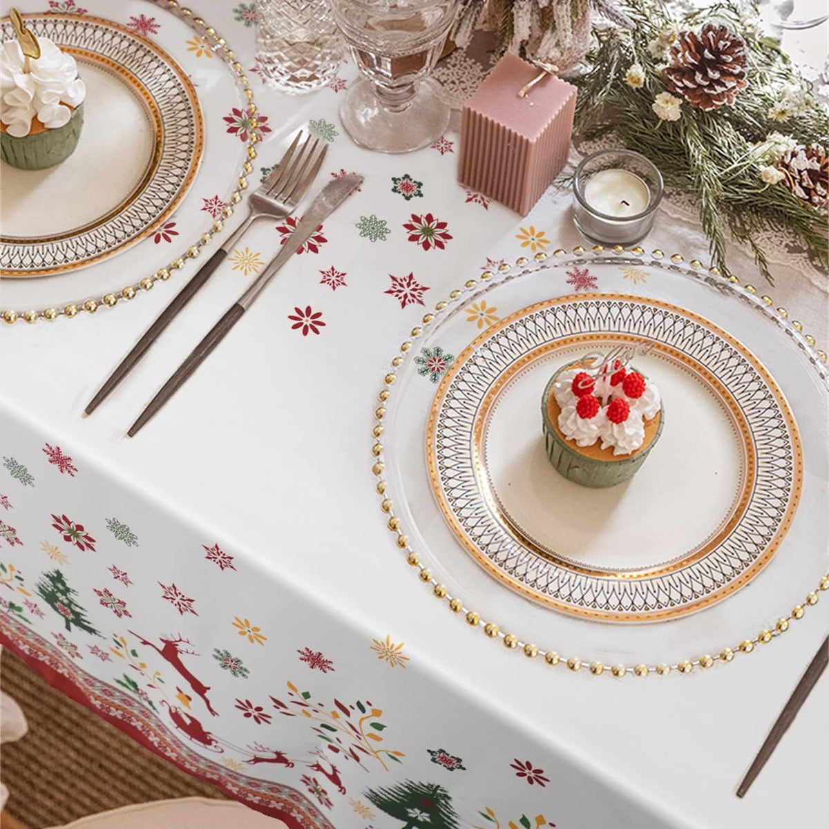 Oval Christmas Tablecloth Oval Xmas Table Cloth for Dining Table, Waterproof & Spill-Proof,Xmas Decorations for Kitchen, Parties, 54 X 72 Inches
