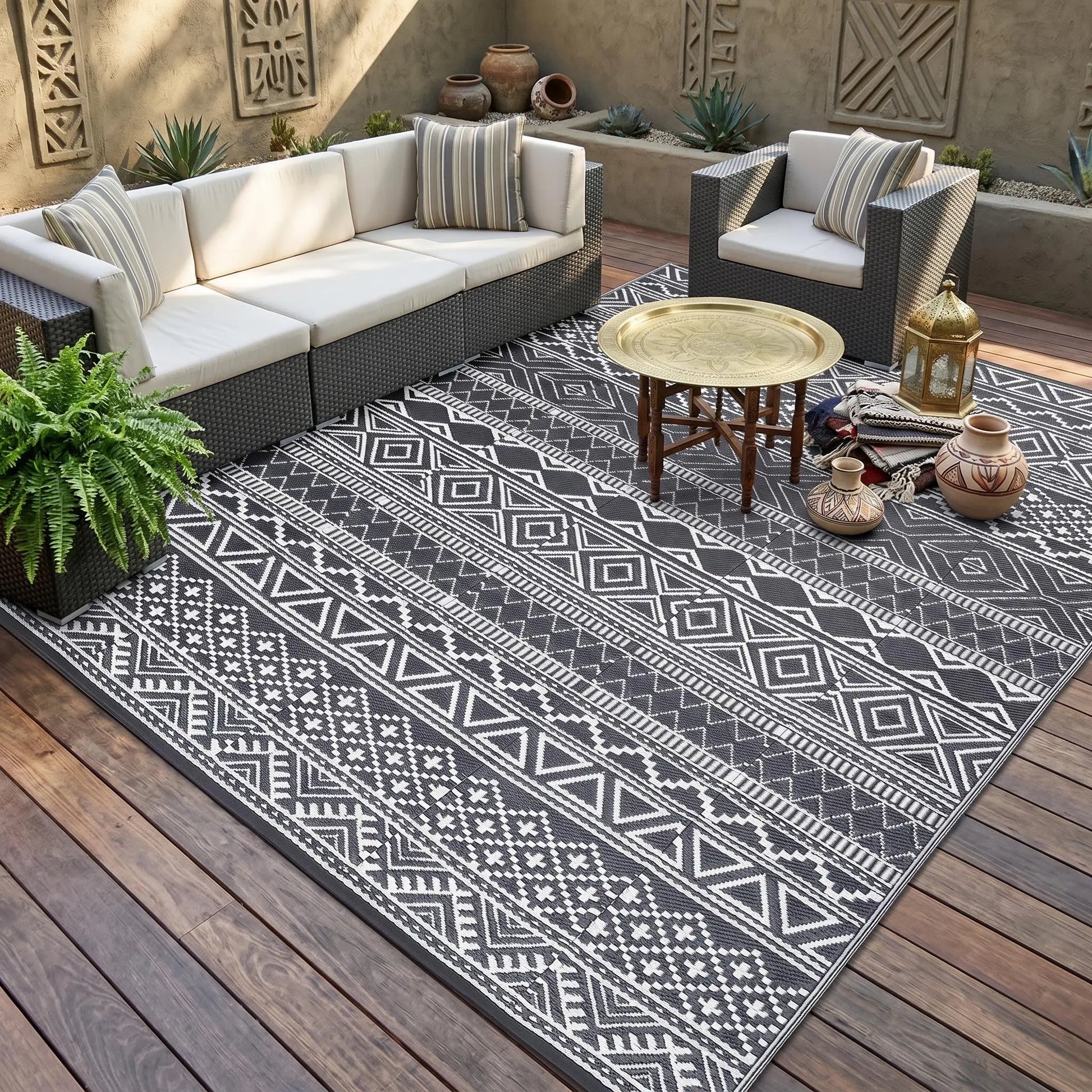 Garvee Outdoor Washable Double-Sided Plastic Straw Rug, Garden Decoration Rug Waterproof UV Resistant Foldable and Portable for Pools Balconies Beaches Picnics Backyards and Parks