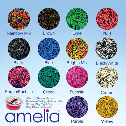 Amelia Beauty 500 Count Small Rubber Bands for Hair – ½" Black- Made in USA - Recloseable Container - Mini Hair Elastics for Braids, Ponytails, Cornrows & Twists – Strong Hold Ponytail Holders