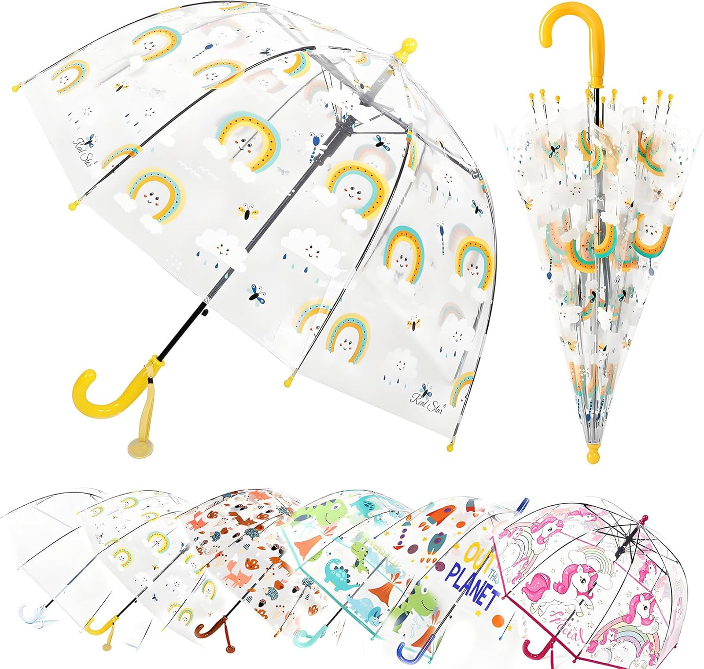 Kids Clear Bubble Umbrella with an Easy Grip Curved Handle, Safety Transparent Dome Bubble Umbrella for Toddler Boys Girls