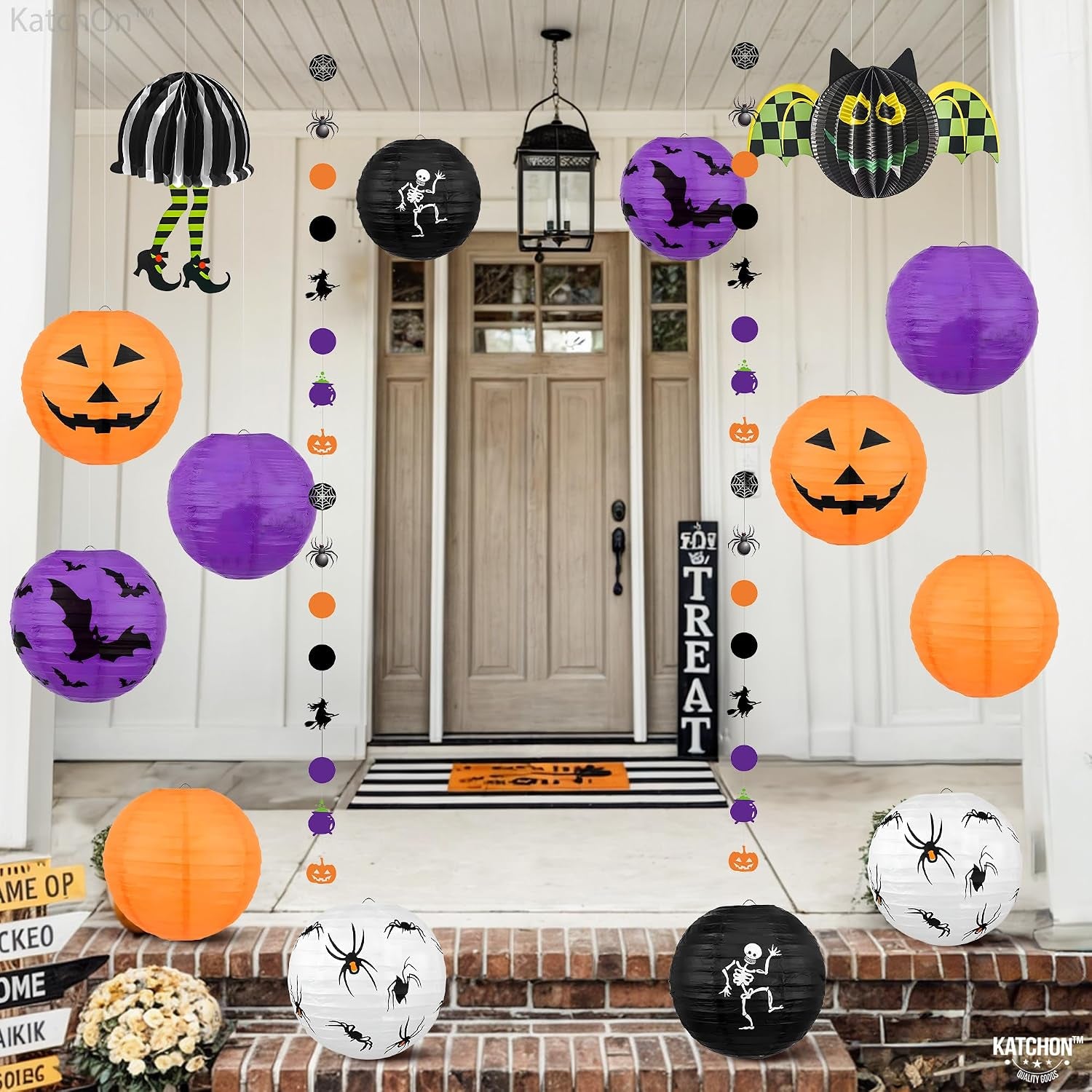 Halloween Hanging Paper Lanterns Set, Pack of 15 | Halloween Paper Lanterns, Halloween Honeycomb Decorations for Halloween Decorations