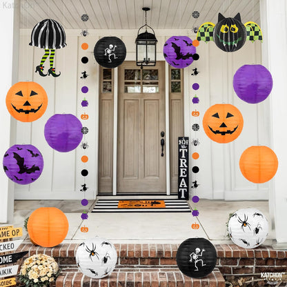Halloween Hanging Paper Lanterns Set, Pack of 15 | Halloween Paper Lanterns, Halloween Honeycomb Decorations for Halloween Decorations