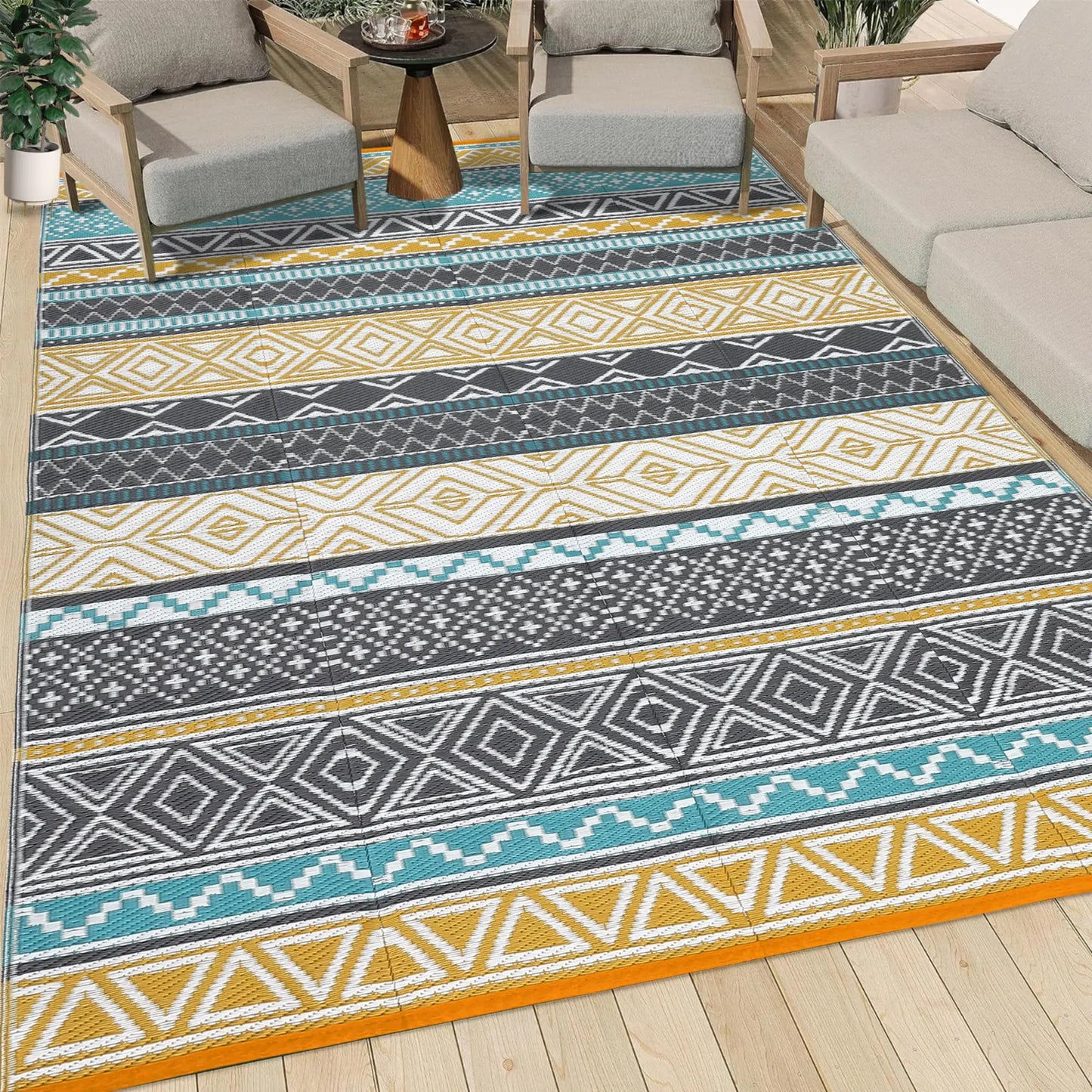 Garvee Outdoor Washable Double-Sided Plastic Straw Rug, Garden Decoration Rug Waterproof UV Resistant Foldable and Portable for Pools Balconies Beaches Picnics Backyards and Parks