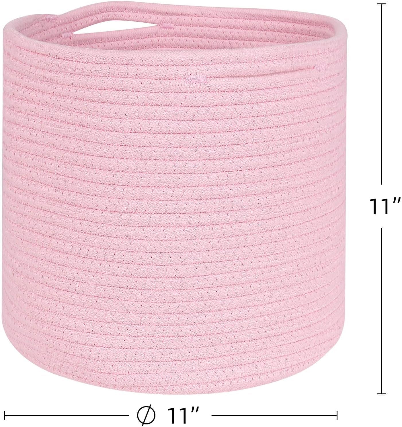 Storage Cubes Baskets Bins Organizer 11X11X11'' Fit 12X12''Cube Storage Organizer Bookcases Shelf,Durable Woven Cotton Storage Basket for Organizing,Round 3Pack Pink