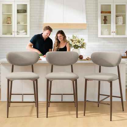 Bar Stools Set of 4, Counter Height Bar Stools, Kitchen Bar Stools with Backs, Modern Upholstered, Modern Bar Stools with Metal Legs for Kitchen Island, Counter, Camel