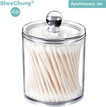 6 Pack Acrylic Qtip Holder with Labels, Qtip Jars for Bathroom | (3) 10Oz & (3) 12Oz Qtip Holder Set Shatterproof Bathroom Vanity Organizer for Cotton Swabs, Balls, Pads - Minimalist Decor