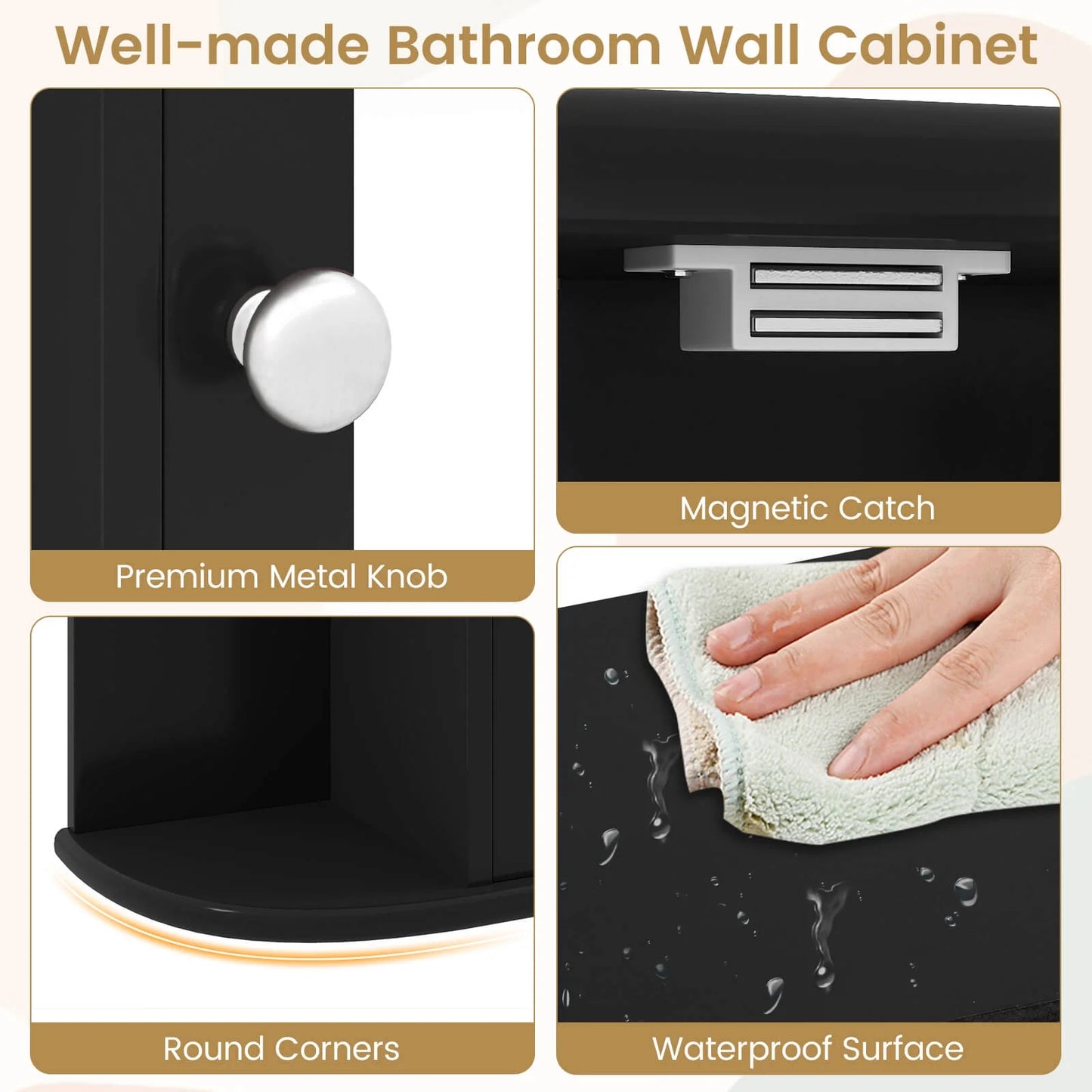 Multipurpose Mount Wall Surface Bathroom Storage Cabinet Mirror Black