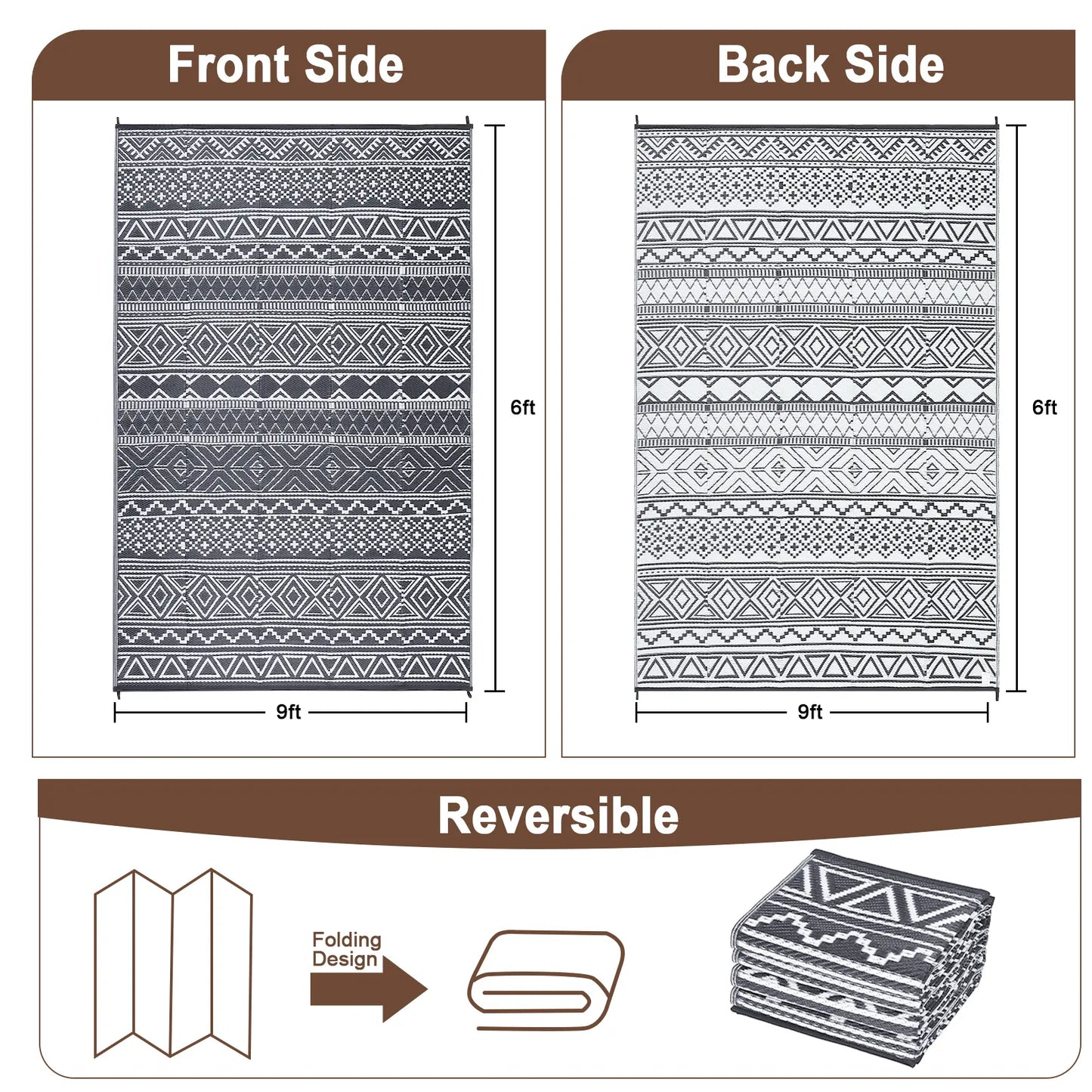 Garvee Outdoor Washable Double-Sided Plastic Straw Rug, Garden Decoration Rug Waterproof UV Resistant Foldable and Portable for Pools Balconies Beaches Picnics Backyards and Parks