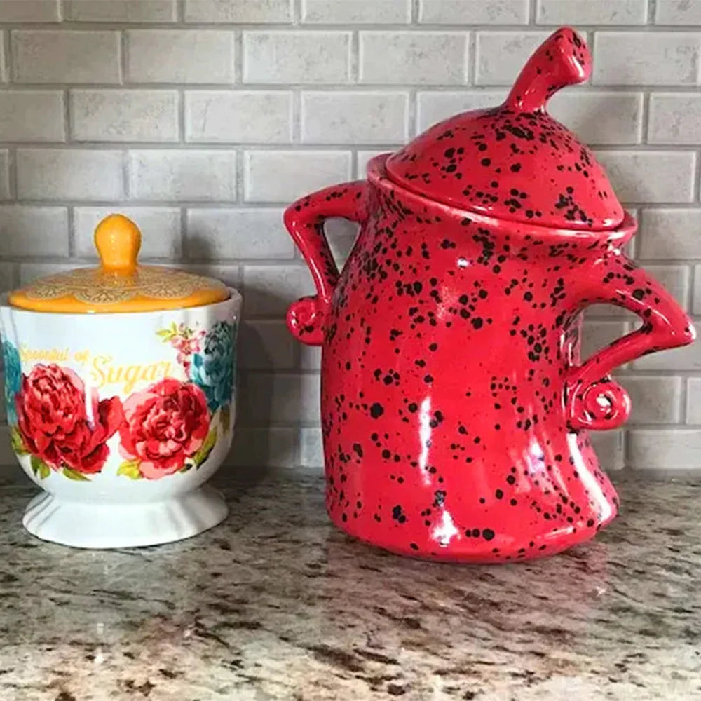 Creative Forked Waist Cup Mugs Foodjars Retro Spotted Cup for Kitchen Storage Jars with Lids Coffee Tea Sugar Spices Kitchenware