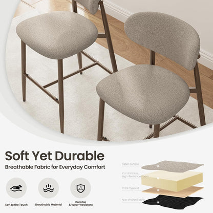 Bar Stools Set of 4, Counter Height Bar Stools, Kitchen Bar Stools with Backs, Modern Upholstered, Modern Bar Stools with Metal Legs for Kitchen Island, Counter, Camel