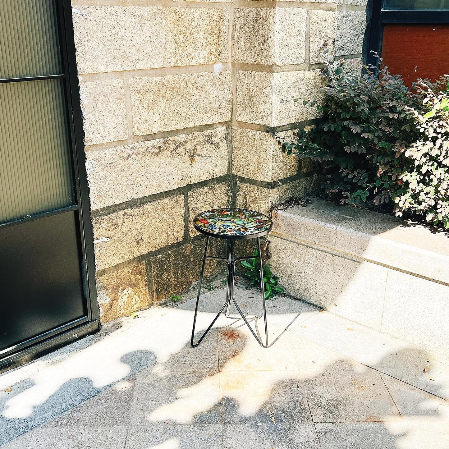 Mosaic Birds Outdoor Side Tea Table, Glass Plant Tables Indoor Decorative Metal Patio Table, Outdoor Tables Unique Furniture - Weather-Resistant Patio Valentine'S Day Decor