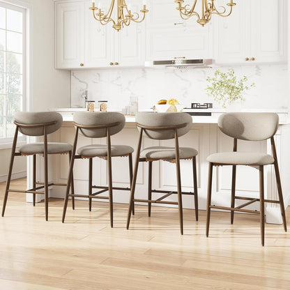 Bar Stools Set of 4, Counter Height Bar Stools, Kitchen Bar Stools with Backs, Modern Upholstered, Modern Bar Stools with Metal Legs for Kitchen Island, Counter, Camel