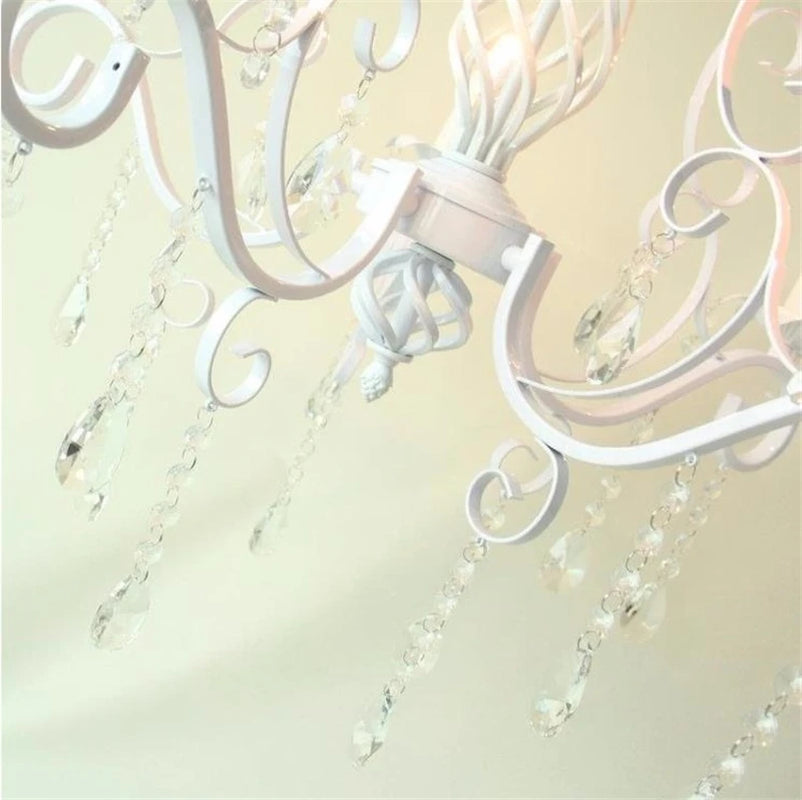 Home Vintage Wrought Iron Crystal Chandelier White Ceiling Lamp E14 Candle Lights Lighting Fixture