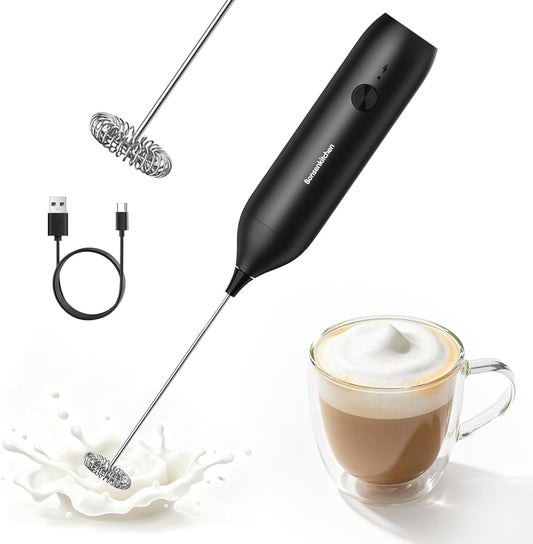 Rechargeable Milk Frother Handheld, Electric Drink Mixer with Stainless Steel Whisk, Charging USB-C, Portable Foam Maker for Coffee Matcha Lattes Cappuccino, Kitchen Gifts