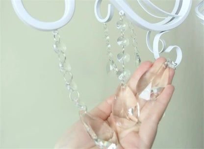 Home Vintage Wrought Iron Crystal Chandelier White Ceiling Lamp E14 Candle Lights Lighting Fixture