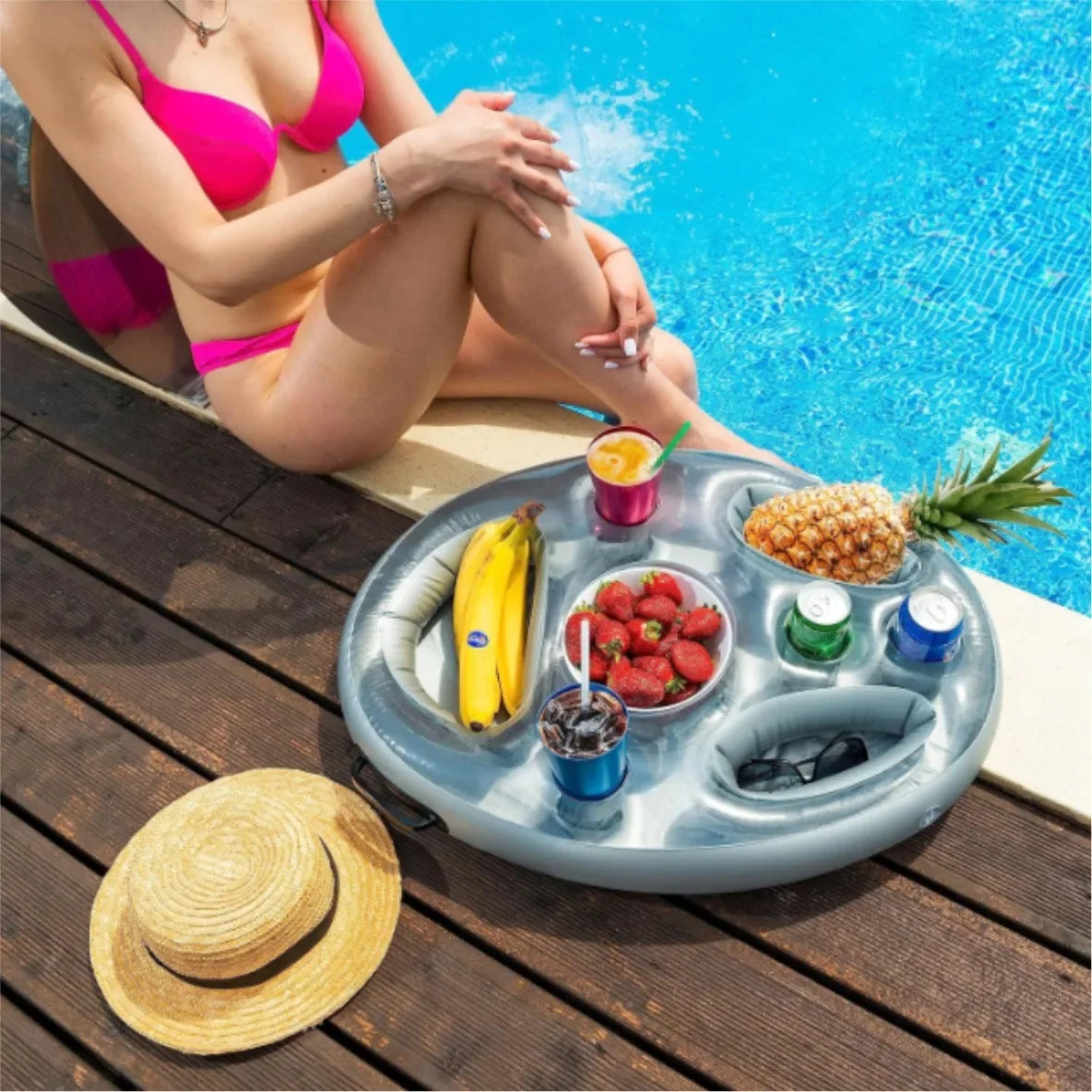 Kid Summer Sea Bucket Cup Holder Inflatable Pool Accessories Beach Swim Play Family Party Float Beer Drink Tray Cooler Table Toy