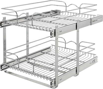 2-Tier Pullout Shelf and Drawer Organizer for Kitchen Cabinets, Slide Out Storage Basket, Min Opening Width of 17.5", 18" X 22", 5WB2-1822CR-1