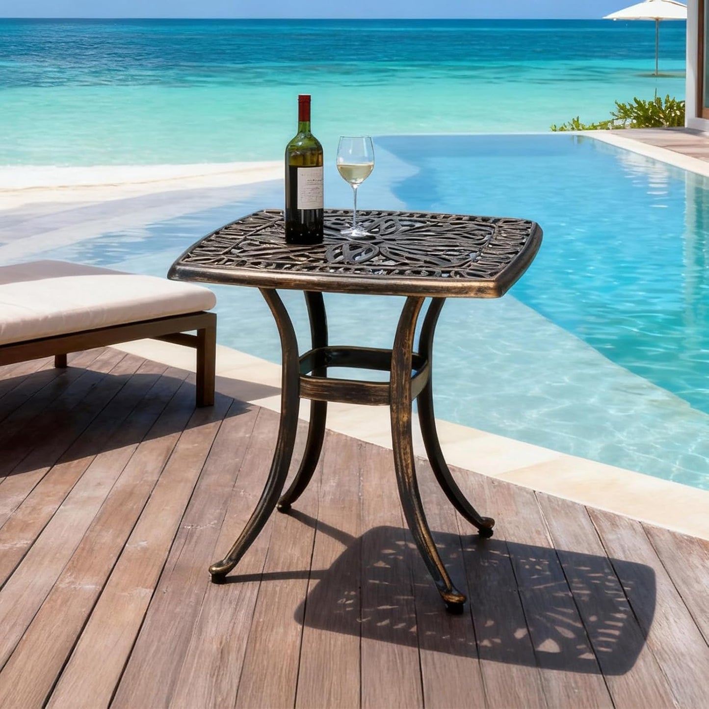 21” Outdoor Side Table, Cast Aluminum All-Weather Patio Side Table Small Outdoor Table Bistro Table for Outside, Porch, Balcony, Patio, Bronze