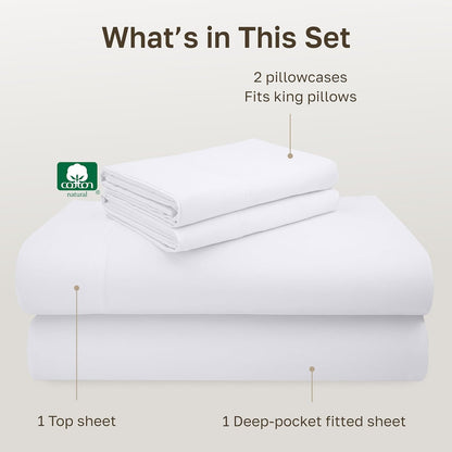 Indulge in Luxury with Our Deep Pocket King Sheets Set - 600 Thread Count Sateen, 100% Cotton for Ultimate Comfort and Elegance in Bright White