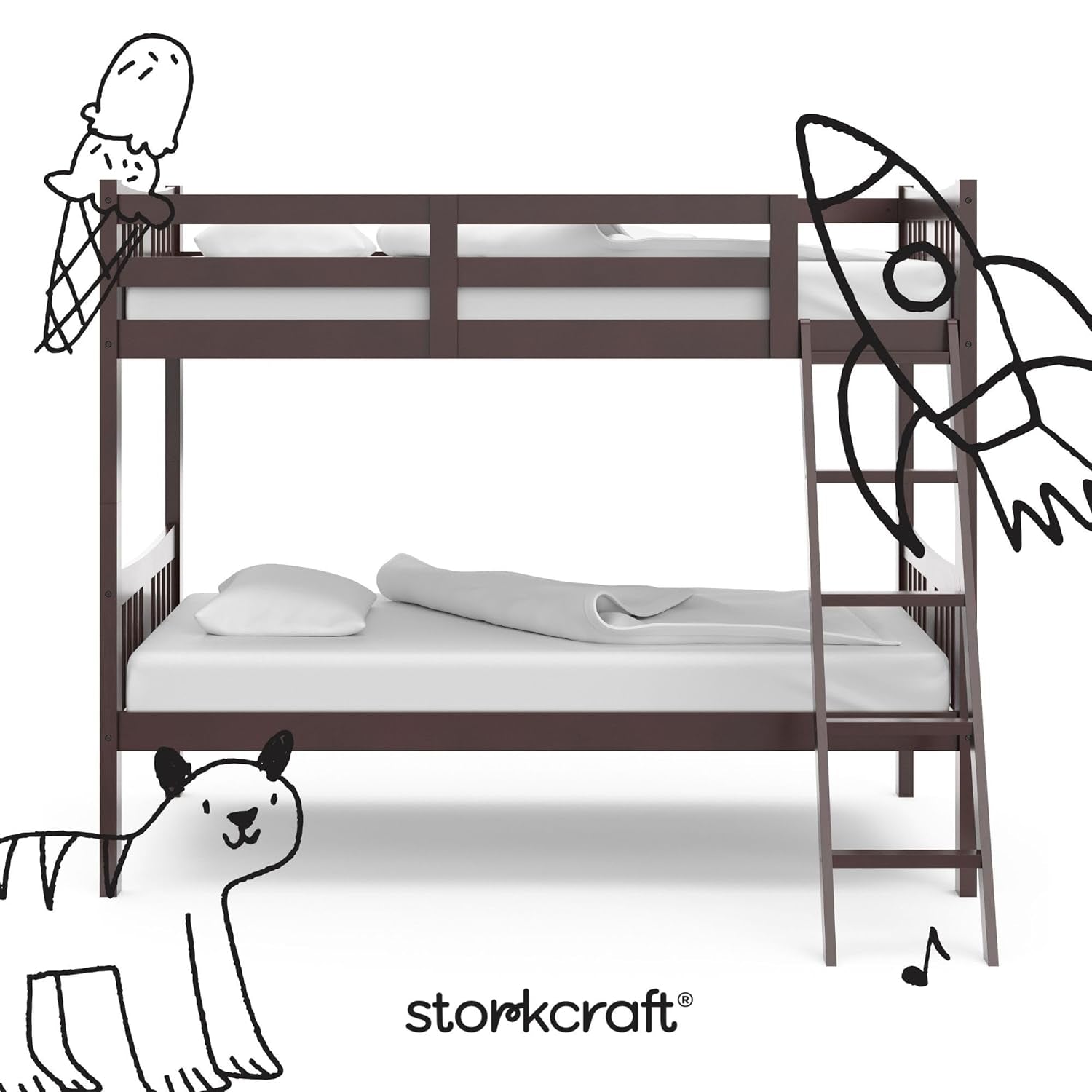 Caribou Twin-Over-Twin Bunk Bed – GREENGUARD Gold Certified Bunk Bed for Kids Bedroom, Converts to 2 Individual Twin Beds, No Box Spring Required (Espresso)