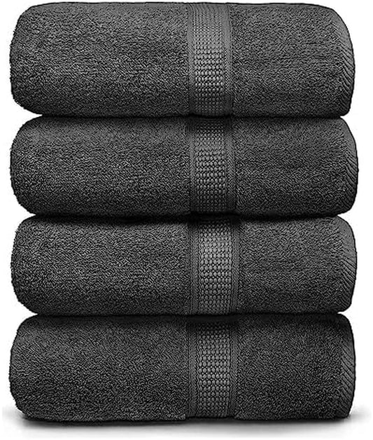 Bath Towel Set of 4-100% Cotton, 30 X 52 Inch Large Bath Towels, Soft & Highly Absorbent, Quick-Dry, Oeko-Tex Certified - Premium Towels for Bathroom, Gym, Pool, Spa - Grey
