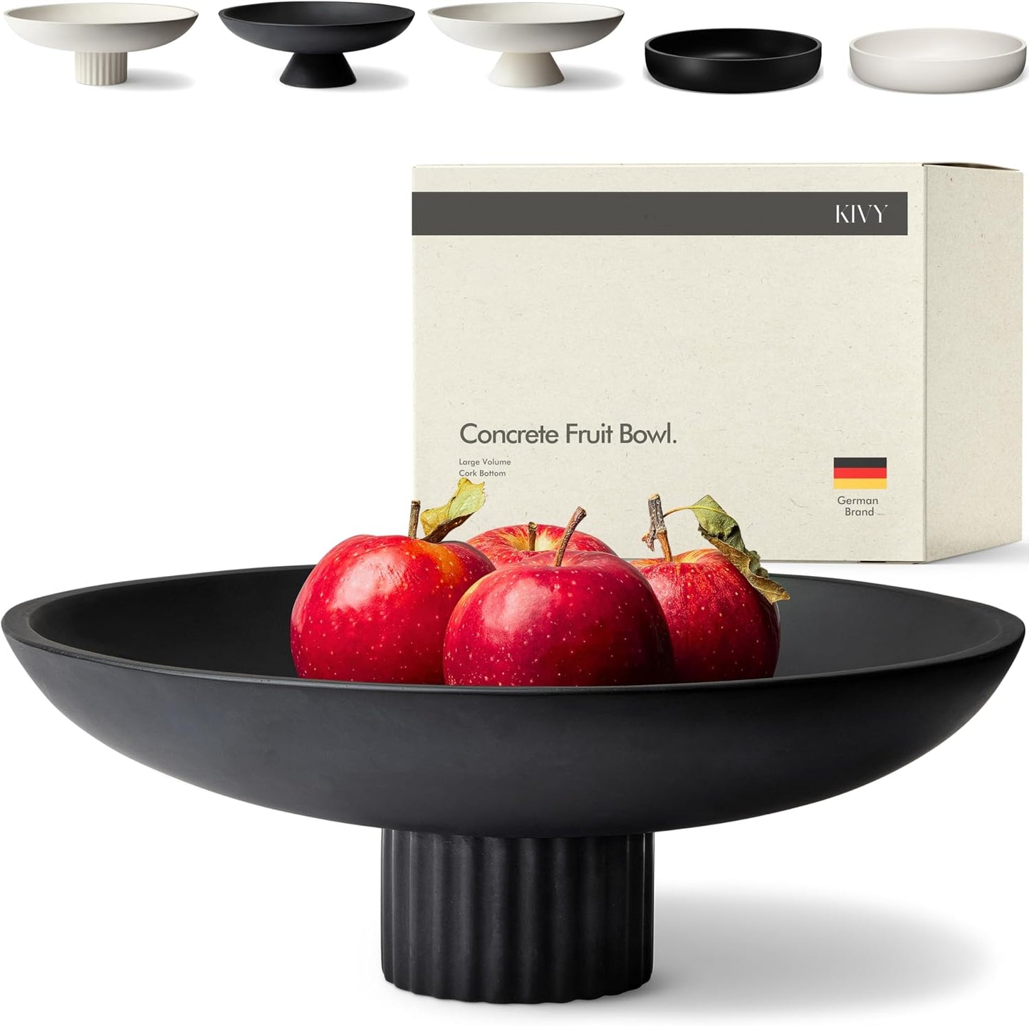 Stylish Large Black Concrete Fruit Bowl - Modern Decorative Centerpiece for Kitchen and Home Decor