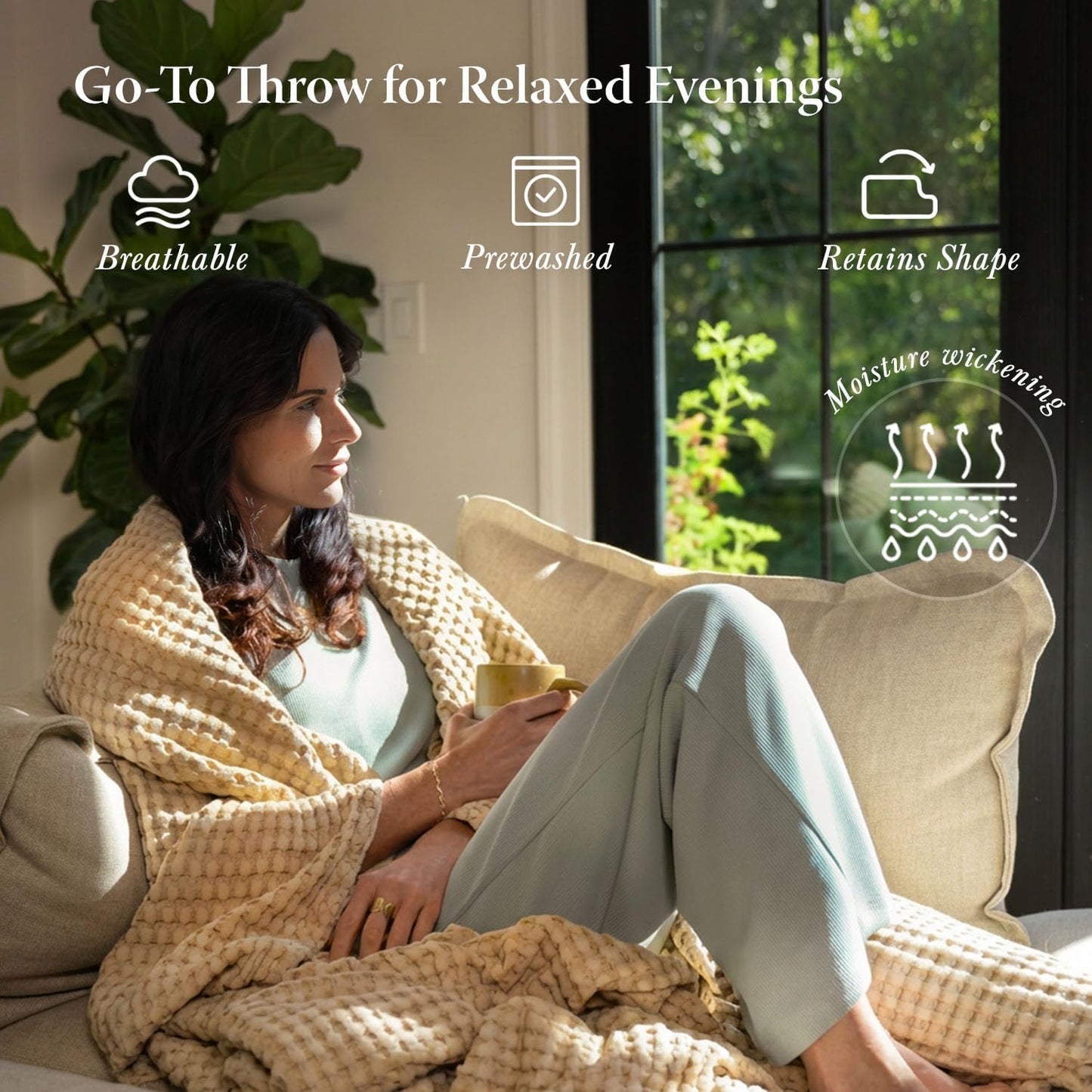 Experience Ultimate Comfort with Our Cooling Waffle Blanket - King Size, Breathable & Lightweight, Perfect for Year-Round Use in Elegant Beige