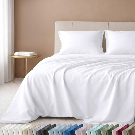 Indulge in Luxury with Our Deep Pocket King Sheets Set - 600 Thread Count Sateen, 100% Cotton for Ultimate Comfort and Elegance in Bright White