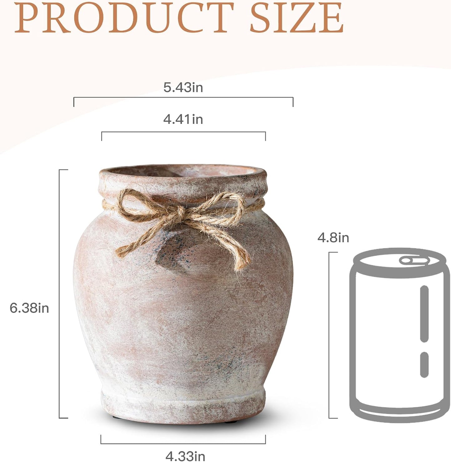 Charming 6.5-Inch Terracotta Ceramic Rustic Farmhouse Flower Vase - Perfect for Elegant Table Centerpieces and Home Decor