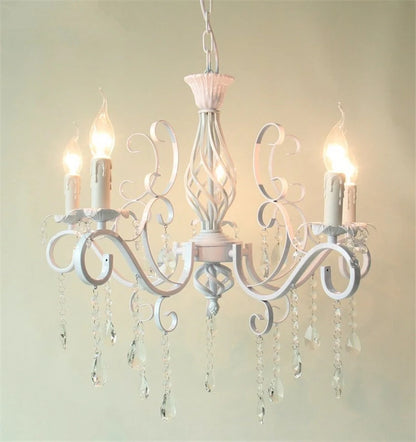 Home Vintage Wrought Iron Crystal Chandelier White Ceiling Lamp E14 Candle Lights Lighting Fixture