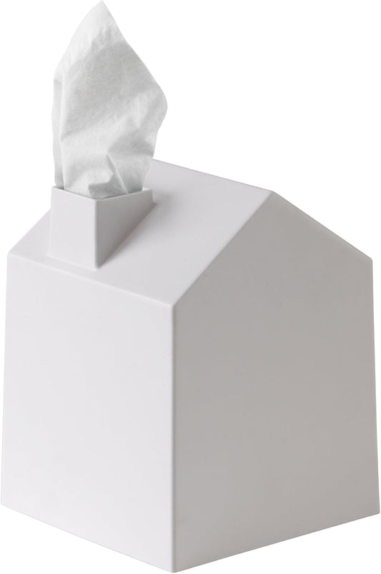 Casa Tissue Box Cover, Adorable House Shaped Square Kleenex Box Holder for Bathroom, Bedroom or Office, White