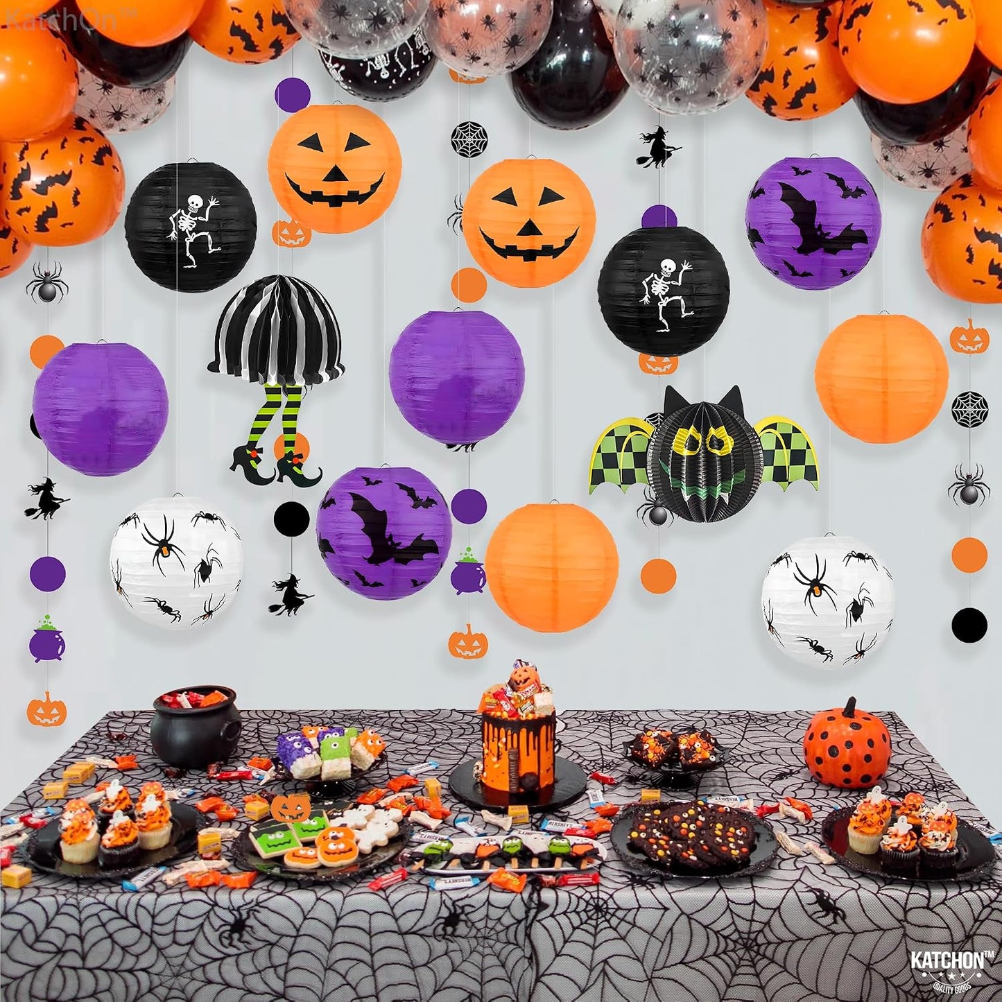 Halloween Hanging Paper Lanterns Set, Pack of 15 | Halloween Paper Lanterns, Halloween Honeycomb Decorations for Halloween Decorations