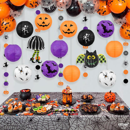 Halloween Hanging Paper Lanterns Set, Pack of 15 | Halloween Paper Lanterns, Halloween Honeycomb Decorations for Halloween Decorations