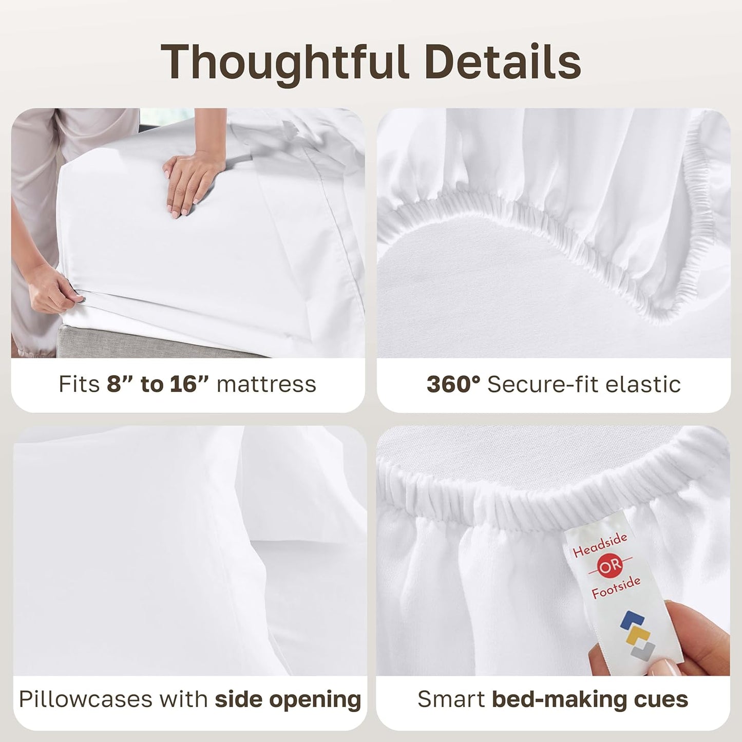 Indulge in Luxury with Our Deep Pocket King Sheets Set - 600 Thread Count Sateen, 100% Cotton for Ultimate Comfort and Elegance in Bright White