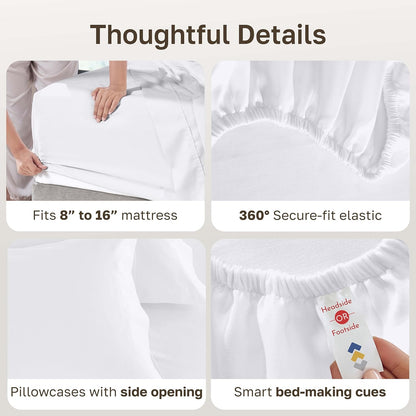 Indulge in Luxury with Our Deep Pocket King Sheets Set - 600 Thread Count Sateen, 100% Cotton for Ultimate Comfort and Elegance in Bright White
