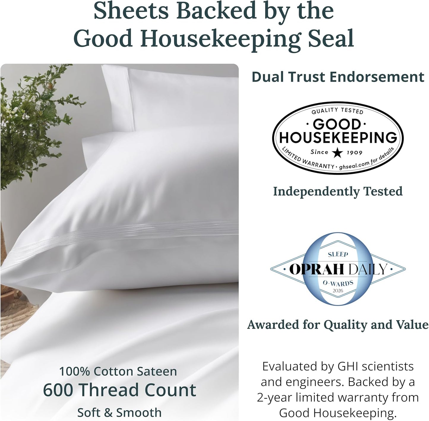 Indulge in Luxury with Our Deep Pocket King Sheets Set - 600 Thread Count Sateen, 100% Cotton for Ultimate Comfort and Elegance in Bright White