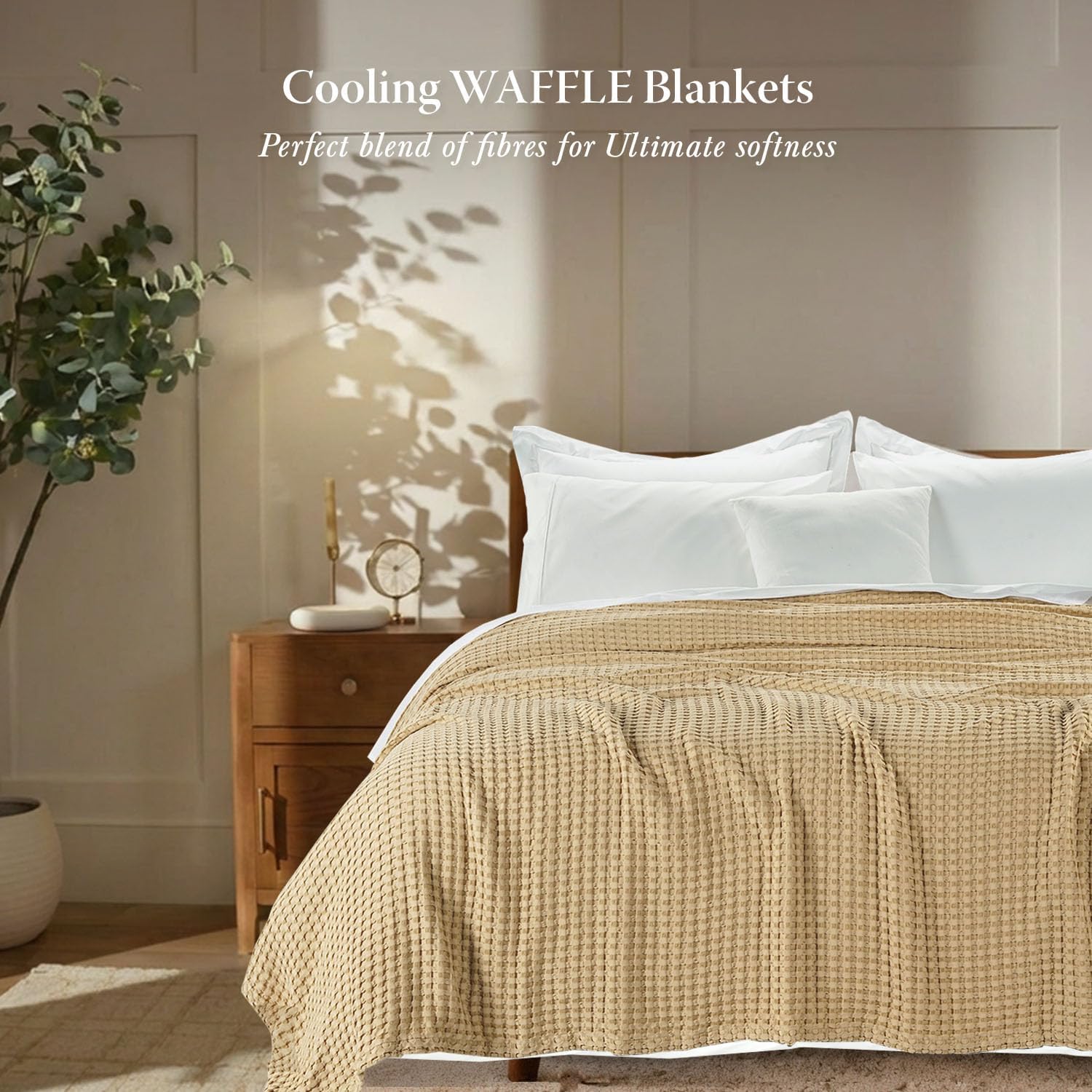 Experience Ultimate Comfort with Our Cooling Waffle Blanket - King Size, Breathable & Lightweight, Perfect for Year-Round Use in Elegant Beige