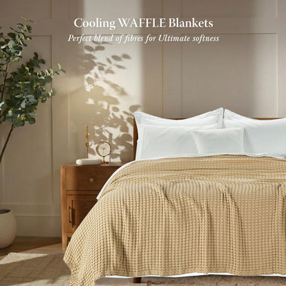 Experience Ultimate Comfort with Our Cooling Waffle Blanket - King Size, Breathable & Lightweight, Perfect for Year-Round Use in Elegant Beige