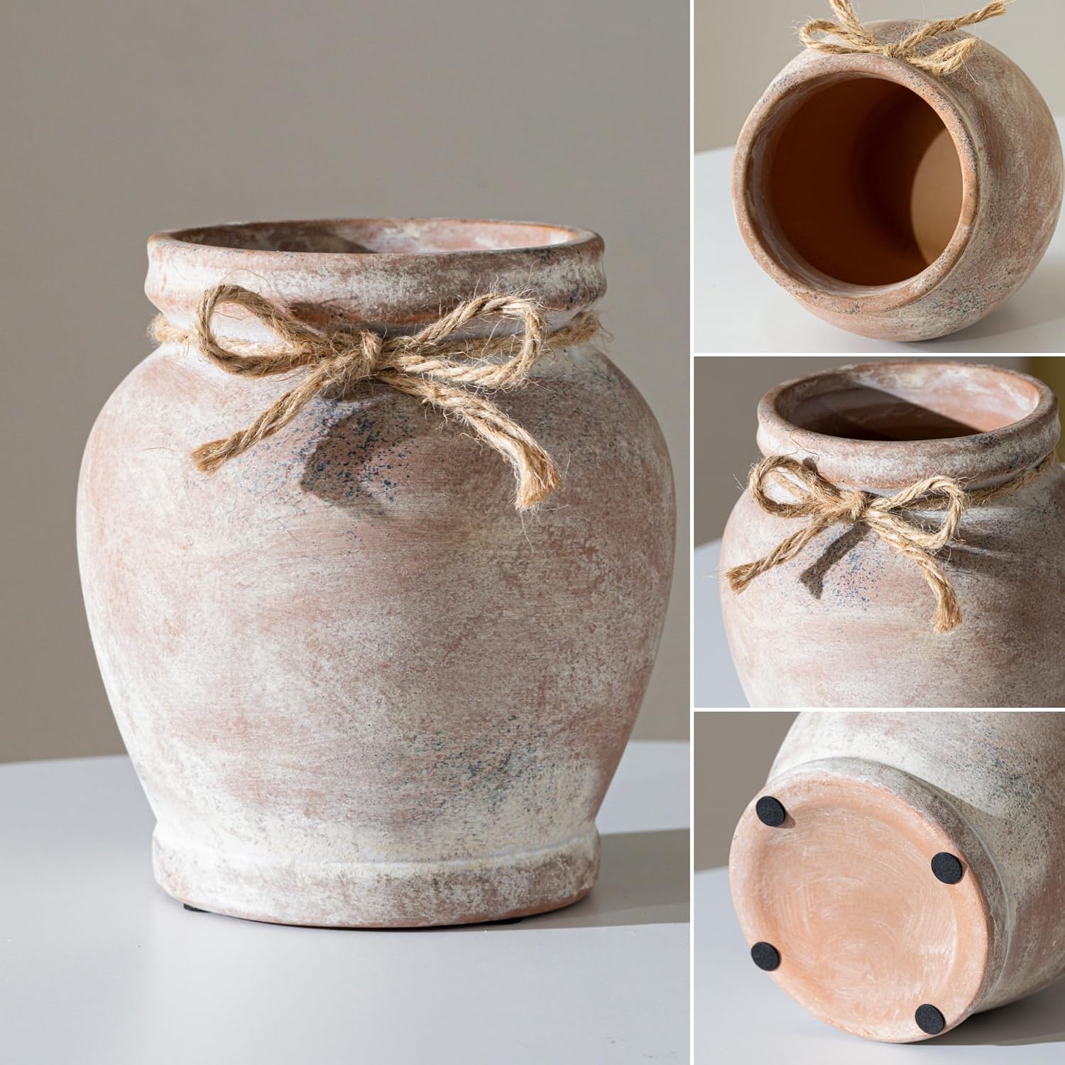 Charming 6.5-Inch Terracotta Ceramic Rustic Farmhouse Flower Vase - Perfect for Elegant Table Centerpieces and Home Decor