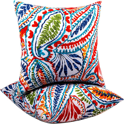 Vibrant Paisley Print Outdoor Throw Pillows - Stylish and Water-Resistant Accent Pillows with Inserts for Patio and Garden