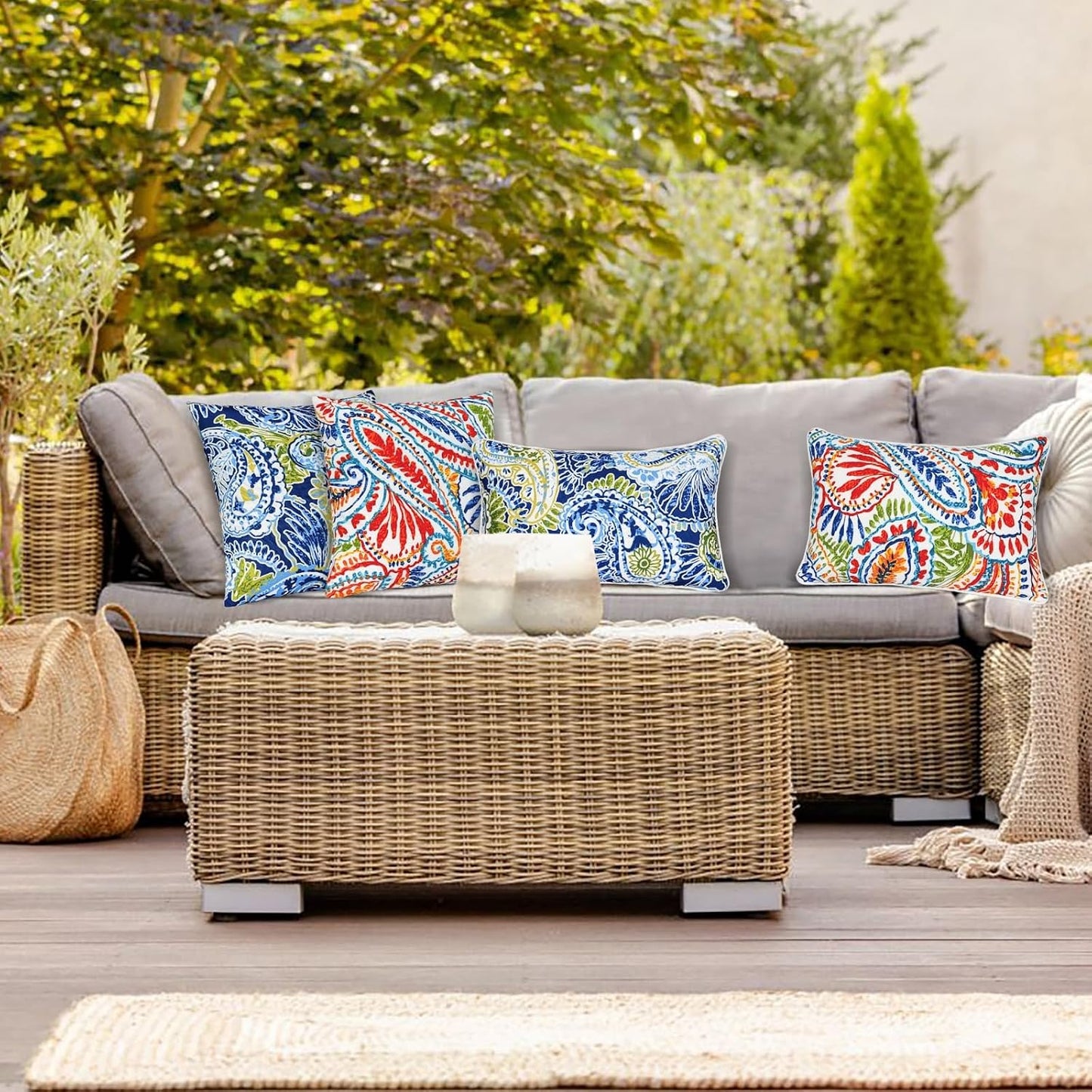 Vibrant Paisley Print Outdoor Throw Pillows - Stylish and Water-Resistant Accent Pillows with Inserts for Patio and Garden
