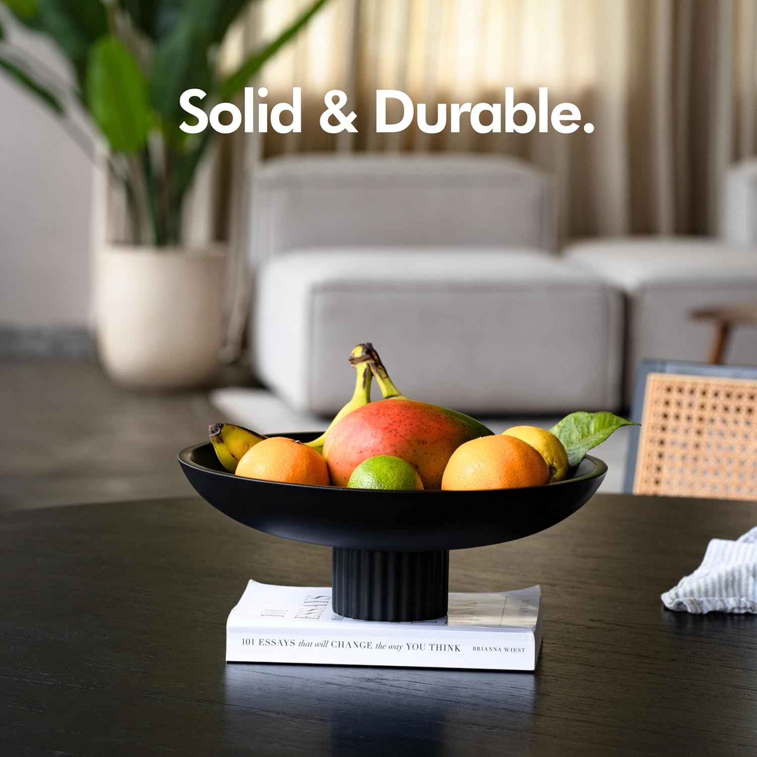 Stylish Large Black Concrete Fruit Bowl - Modern Decorative Centerpiece for Kitchen and Home Decor