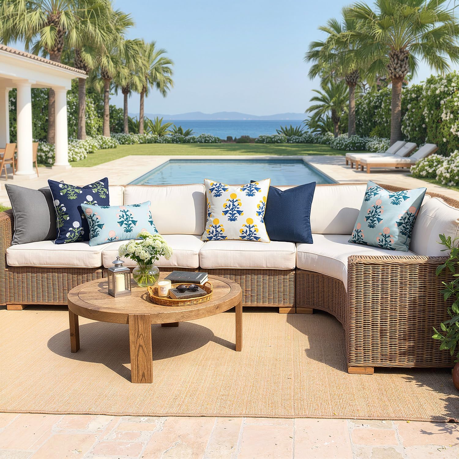 Elevate Your Outdoor Space with Our Stylish Decorative Floral Lumbar Pillow Set - Waterproof and Fade Resistant, Perfect for Spring and Summer!
