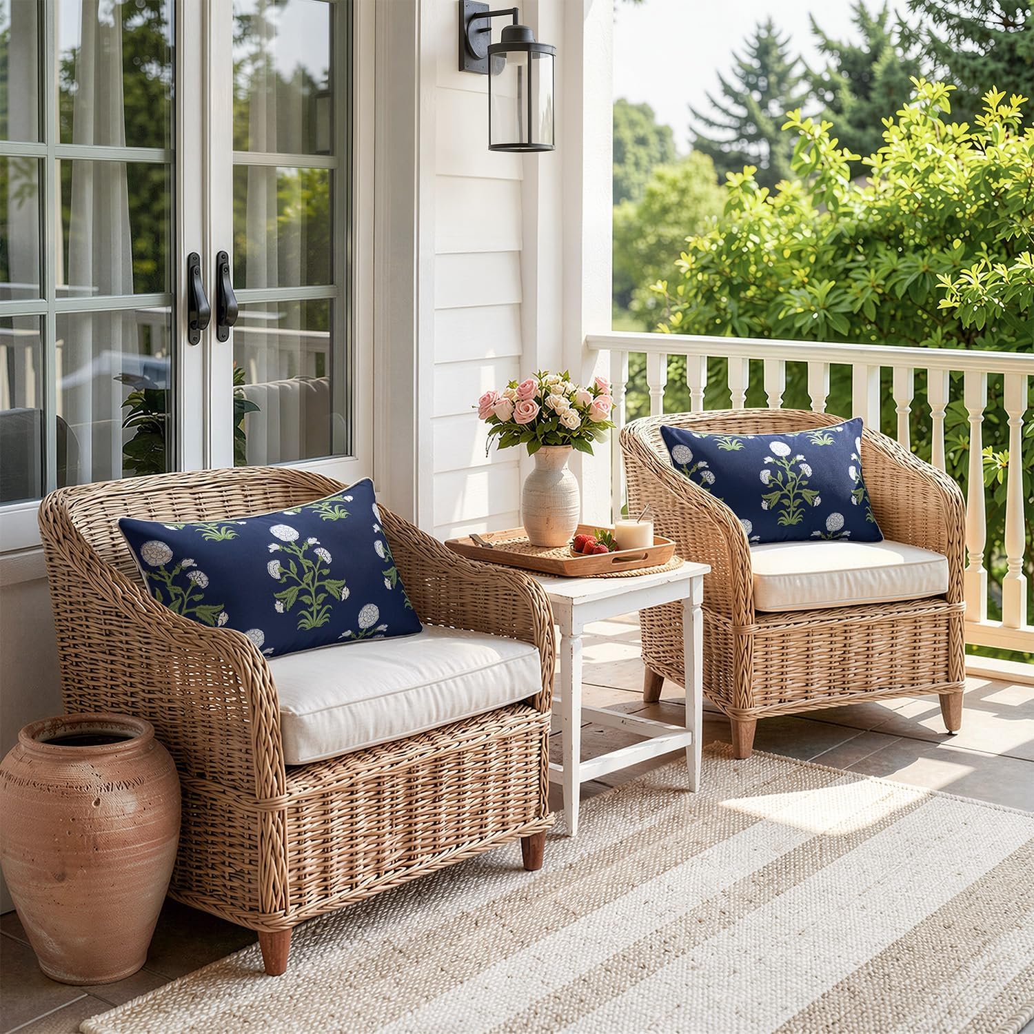 Elevate Your Outdoor Space with Our Stylish Decorative Floral Lumbar Pillow Set - Waterproof and Fade Resistant, Perfect for Spring and Summer!
